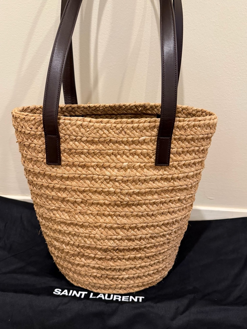 Saint Laurent Panier Raffia Tote with Dark Brown Leather Trim - Picture 4 of 6